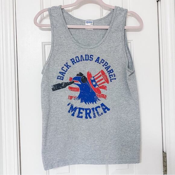 Back Roads Apparel Gray USA Eagle American Flag Tank Top - Picture 1 of 5